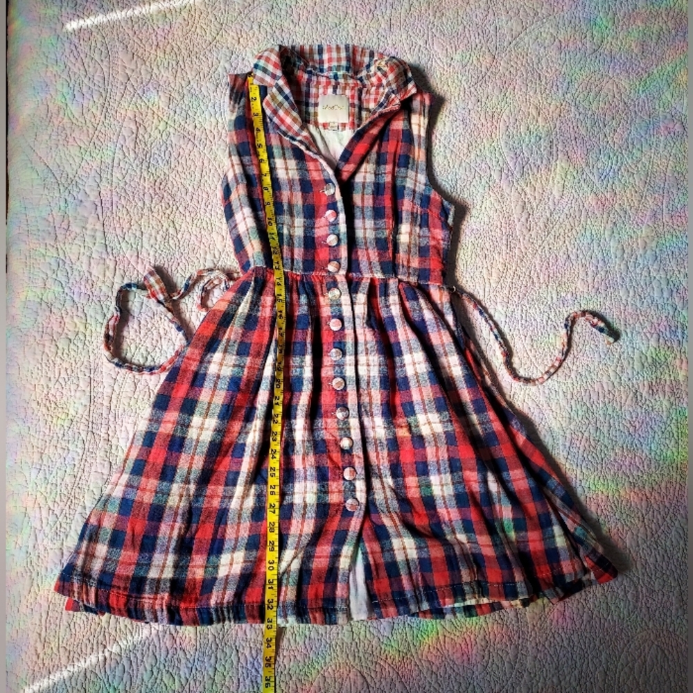 ModCloth Red and Blue Plaid Button-Front Dress